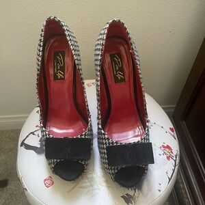 Pinup Couture Black and White Heels with Bow Detail